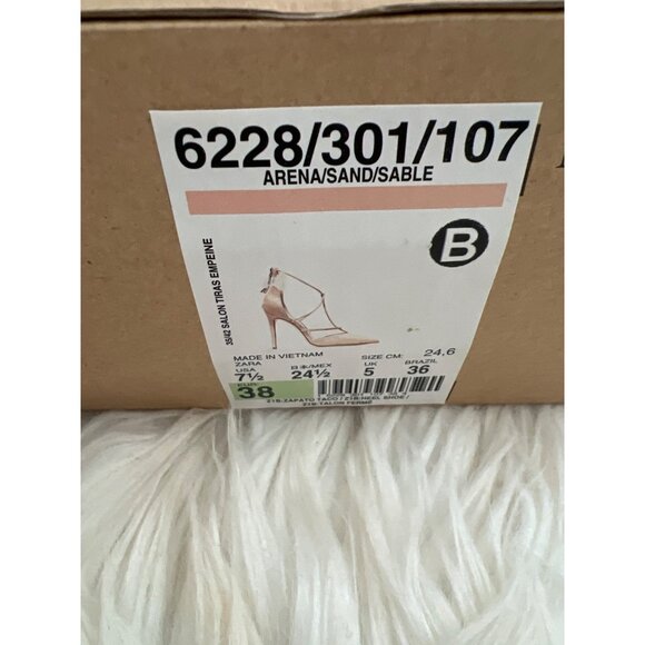 Zara Basic Sand T-Strap Suede High Heels - Picture 6 of 6